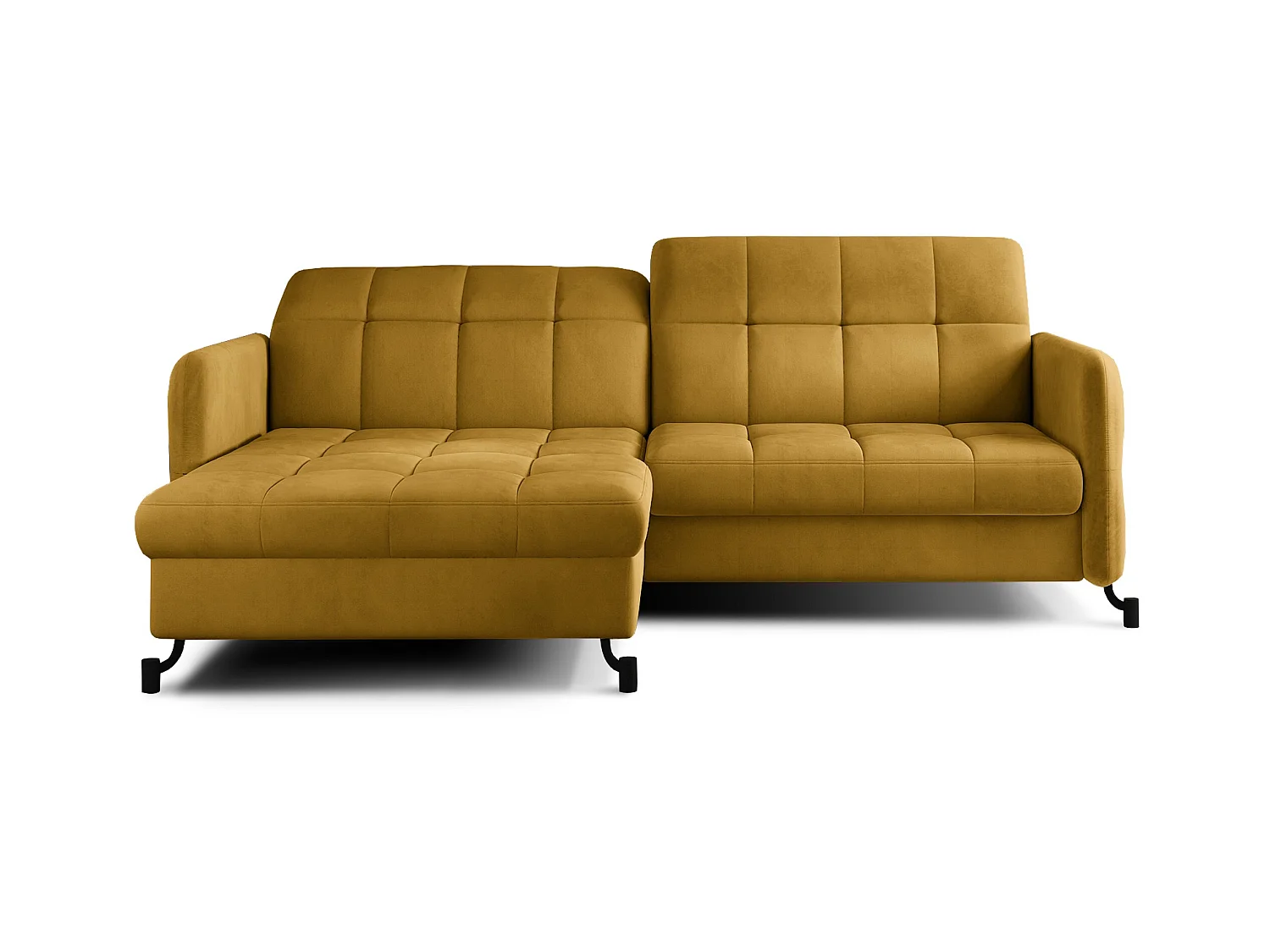 Canapé convertible angle gauche avec têtières réglables velours matelassé jaune Lory 225cm