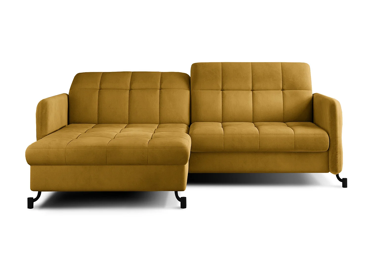 Canapé convertible angle gauche avec têtières réglables velours matelassé jaune Lory 225cm