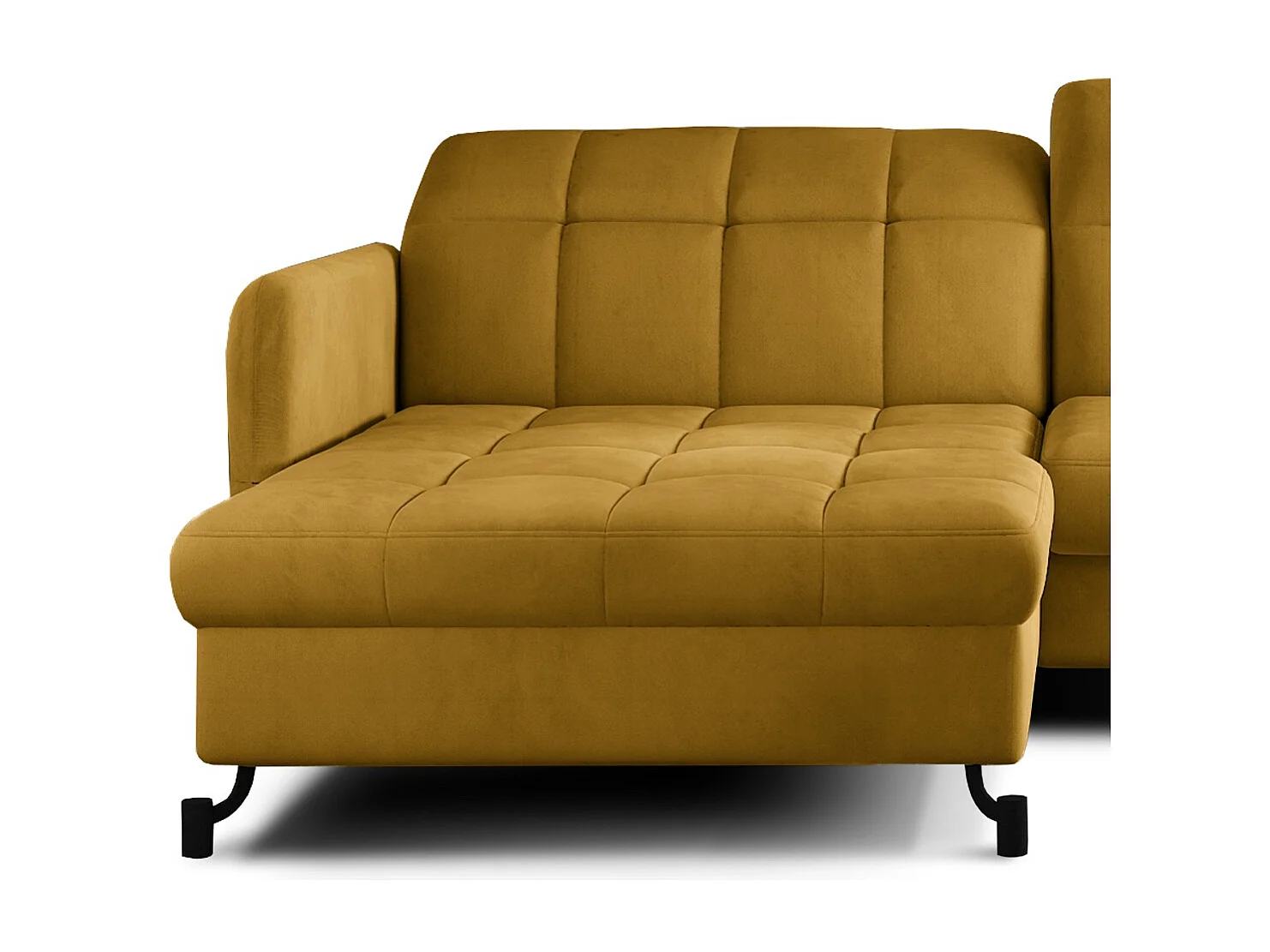 Canapé convertible angle gauche avec têtières réglables velours matelassé jaune Lory 225cm