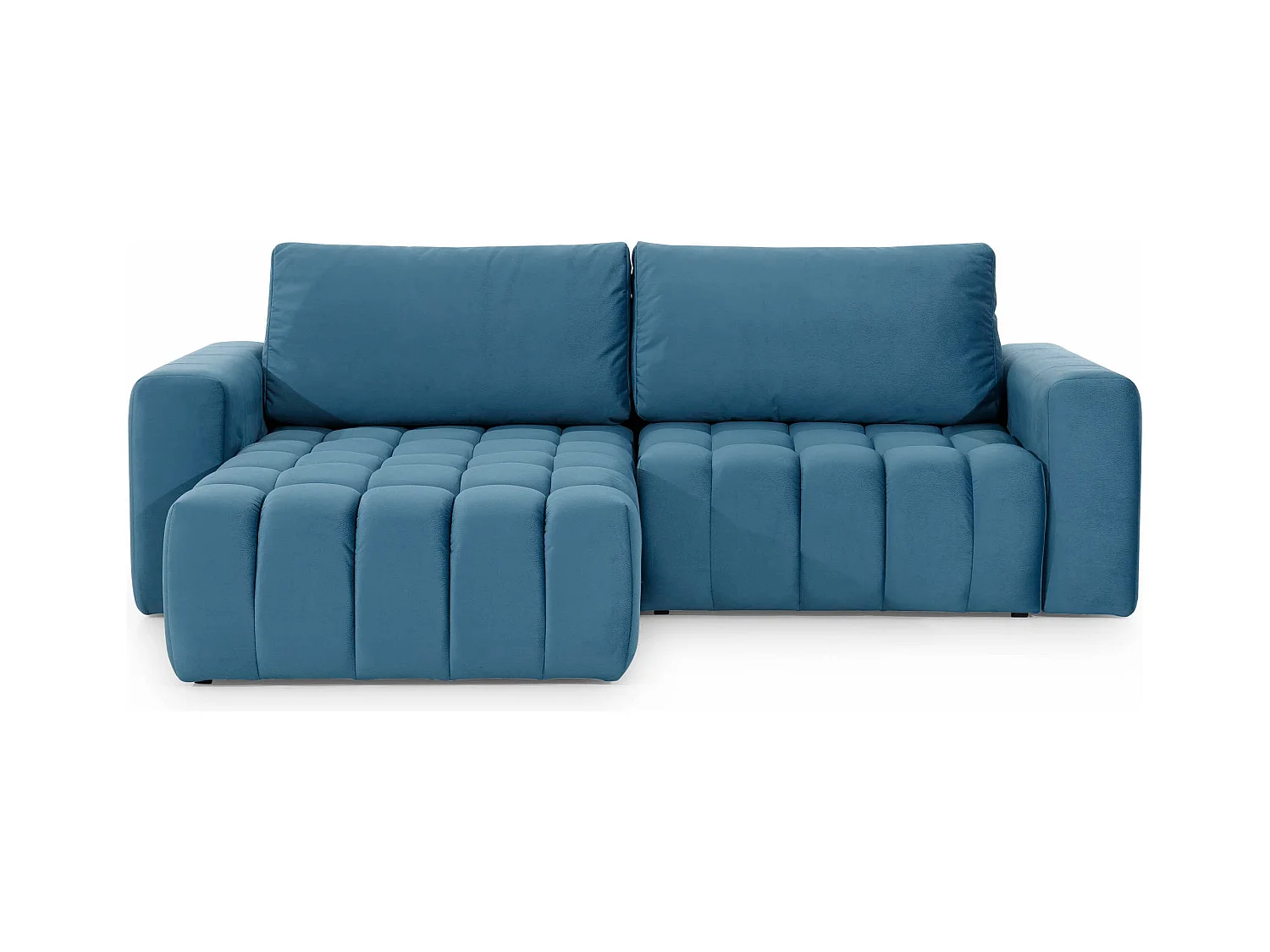 Canapé convertible design velours matelassé bleu canard angle gauche Bozen 250cm