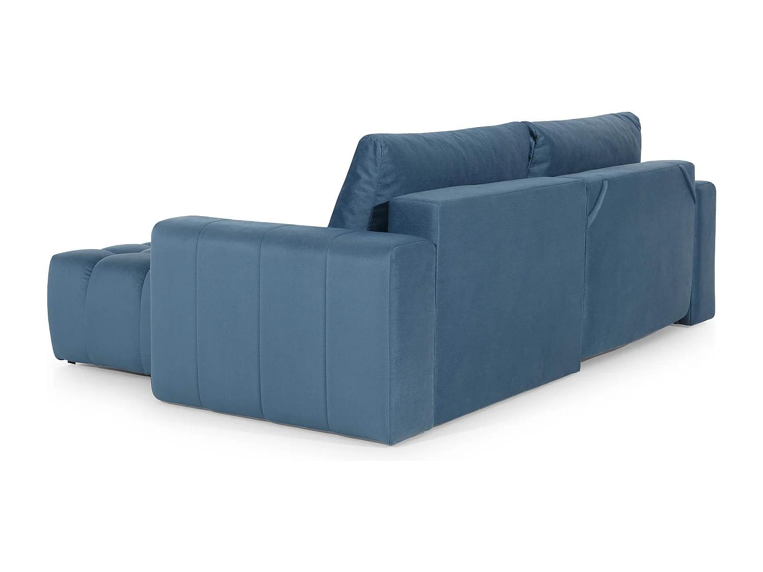 Canapé d’angle velours capitonné BOZEN – Convertible et rangement-Bleu canard-angle gauche