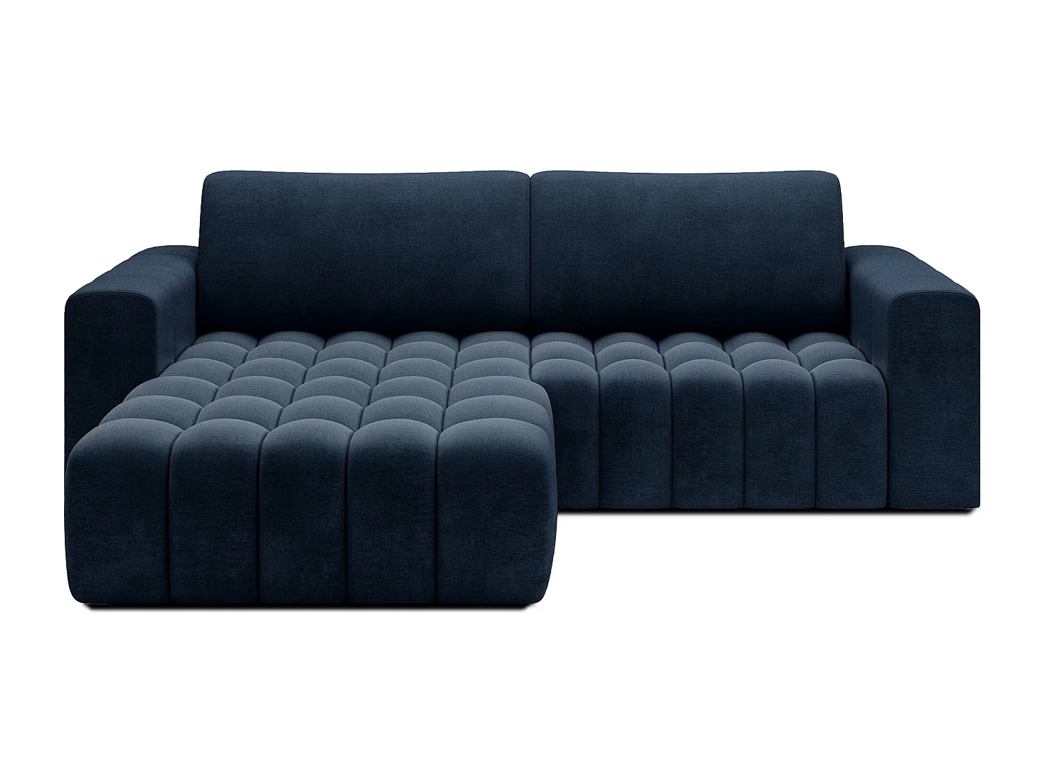 Canapé d’angle velours capitonné BOZEN – Convertible et rangement-Bleu canard-angle gauche