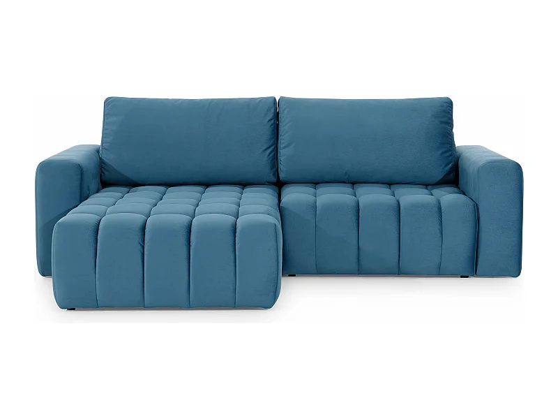 Canapé convertible design velours matelassé bleu canard angle gauche Bozen 250cm
