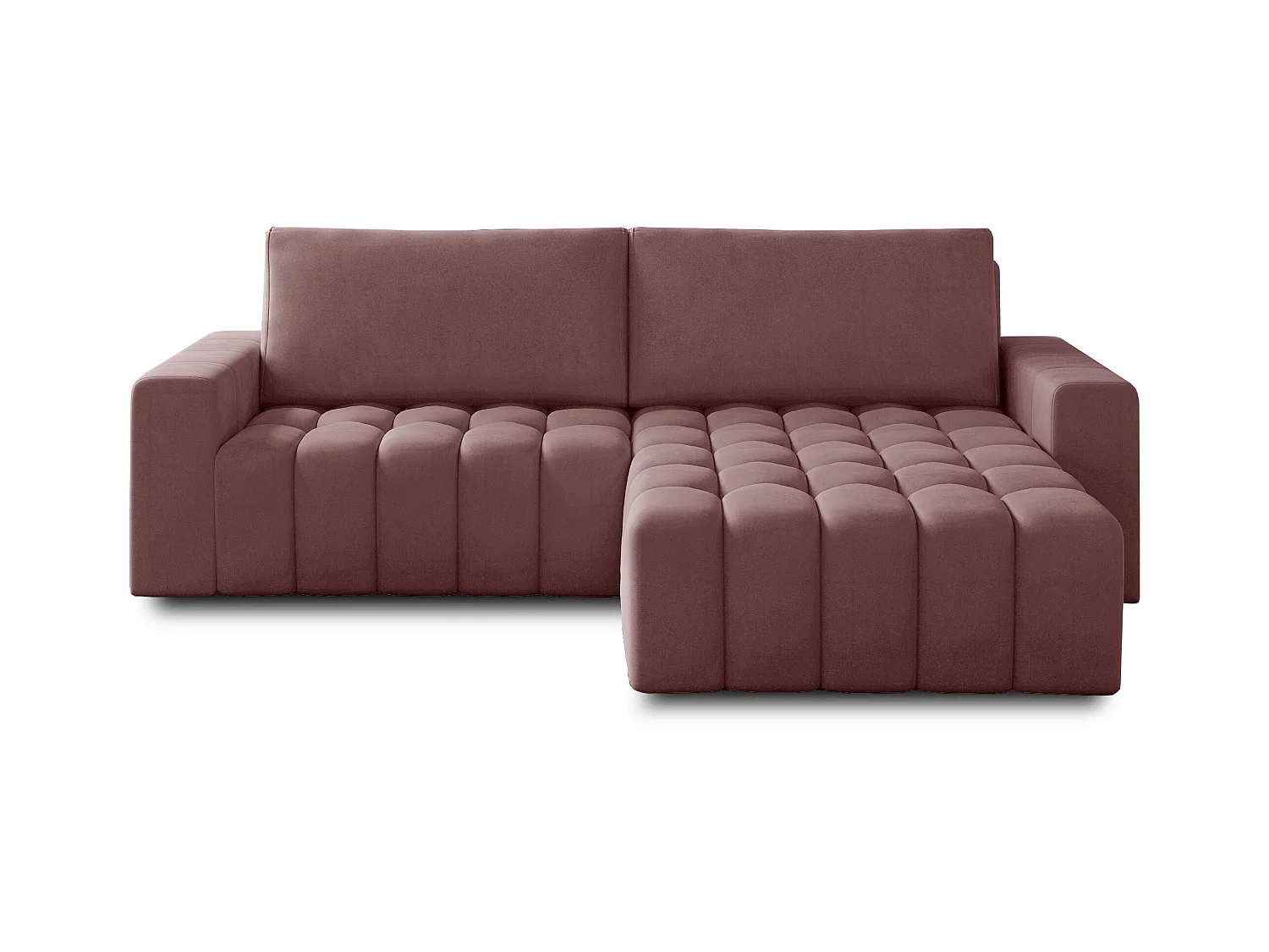Canapé convertible design velours matelassé rose cuivré angle droit Bozen 250cm