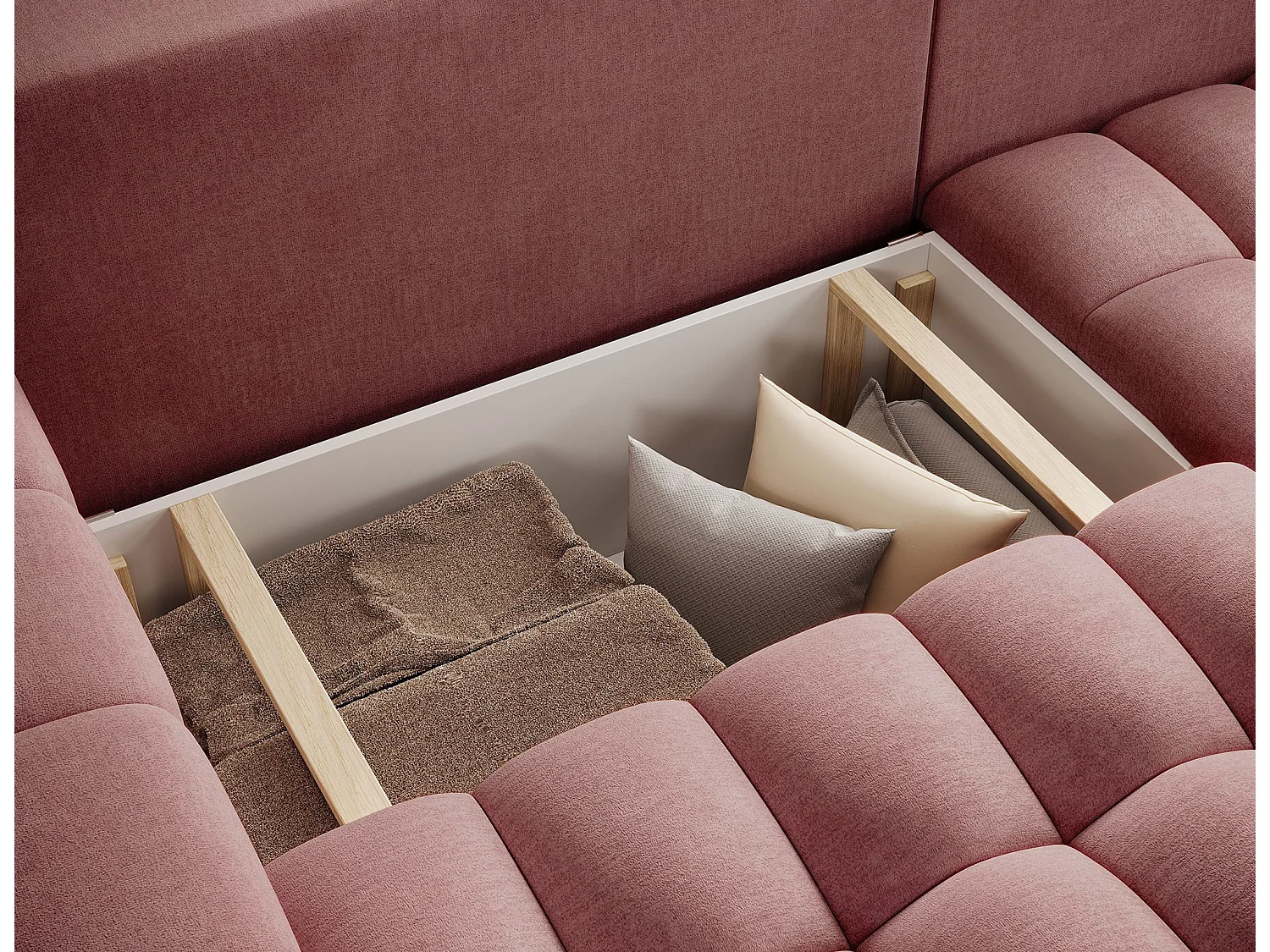 Bozen gecapitonneerde fluwelen hoekbank – Converteerbaar en opbergruimte-Kleur Terracotta-juiste hoek