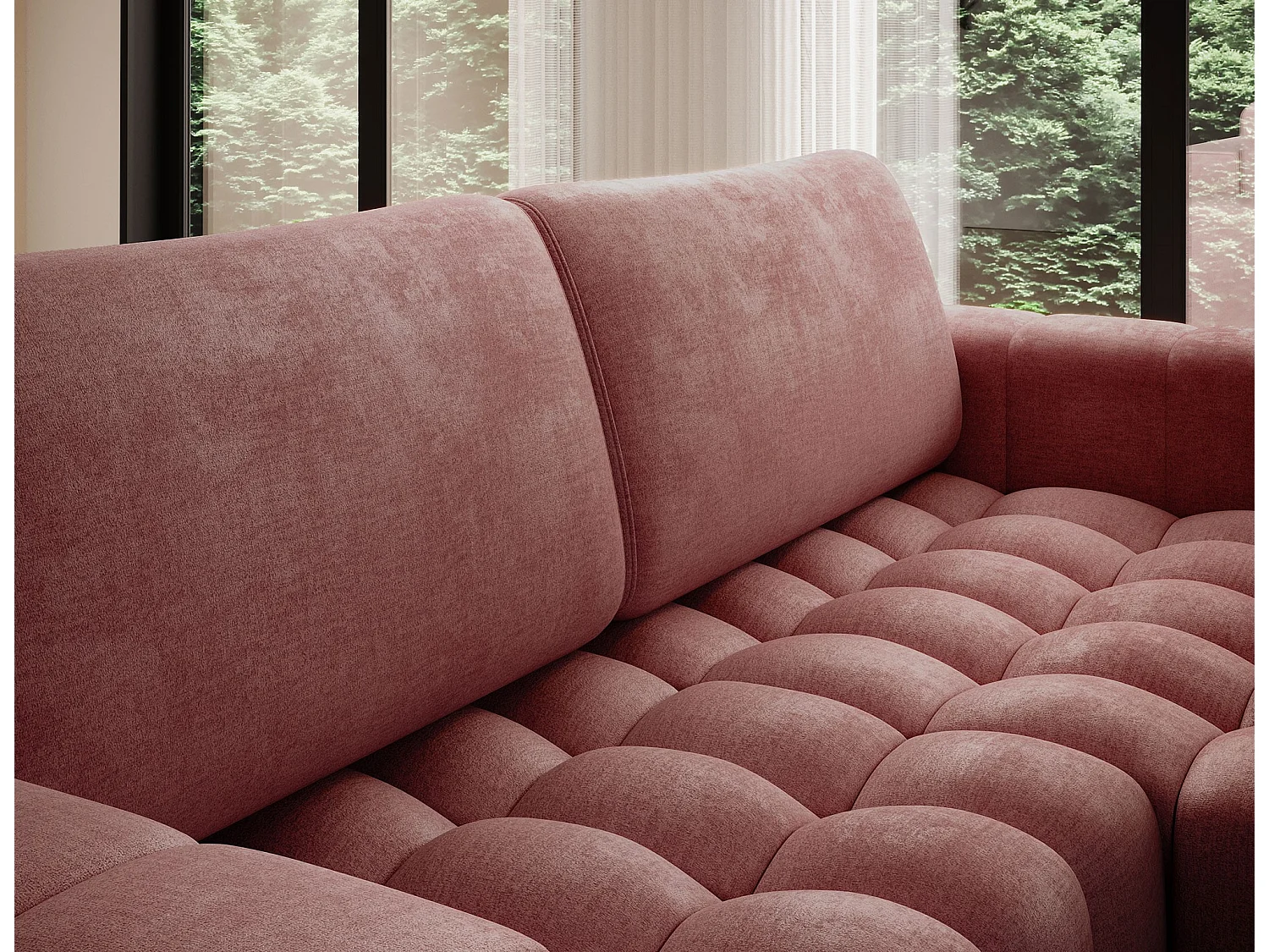 Bozen gecapitonneerde fluwelen hoekbank – Converteerbaar en opbergruimte-Kleur Terracotta-juiste hoek