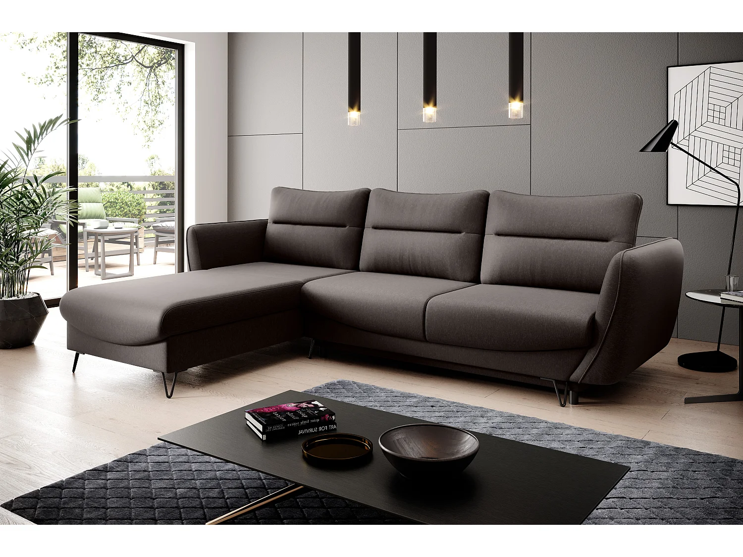 Canapé d'angle gauche convertible tissu chocolat Zurik 276cm