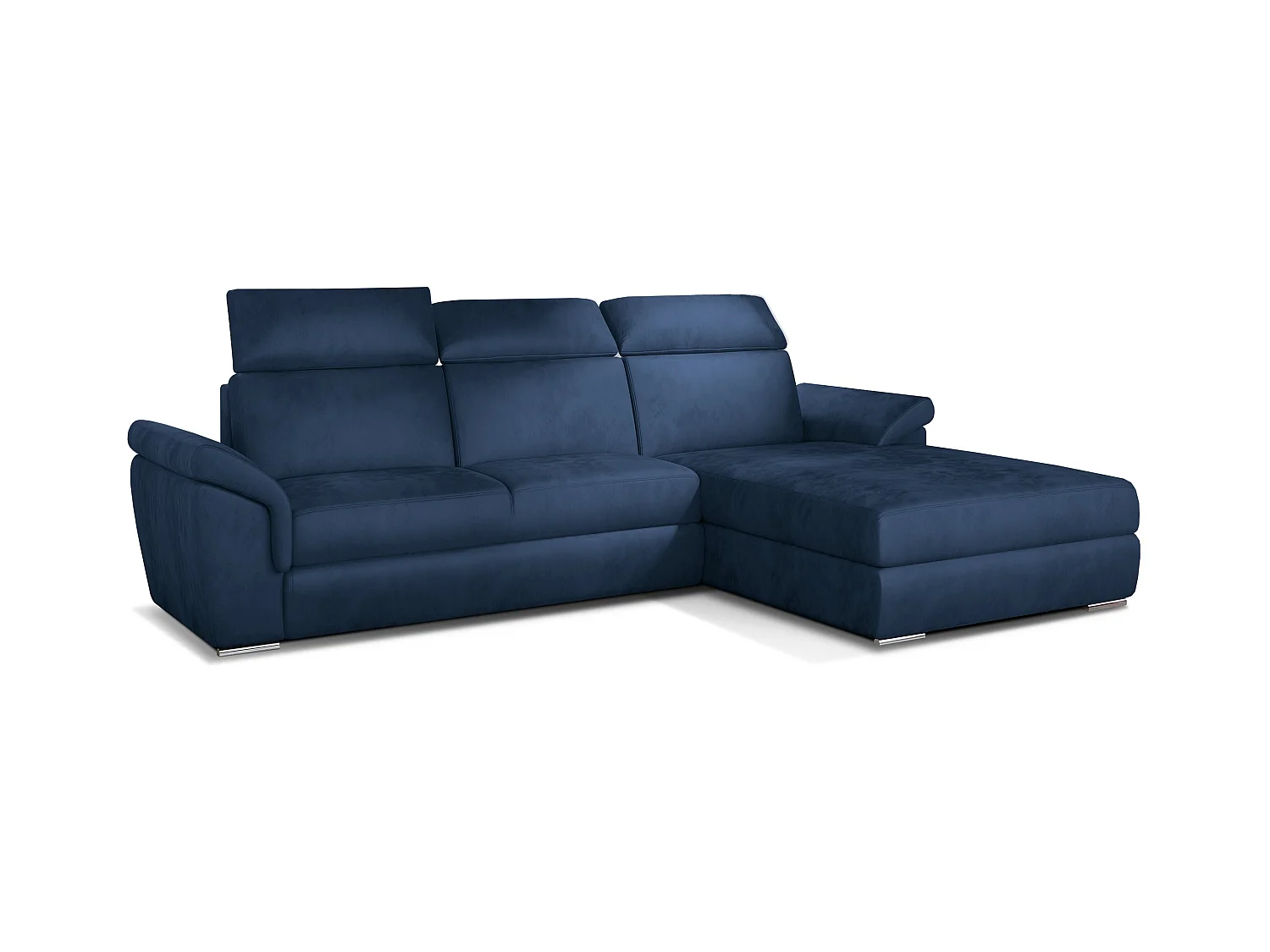 Canapé convertible d'angle droit velours bleu têtières réglables Suzy 272cm