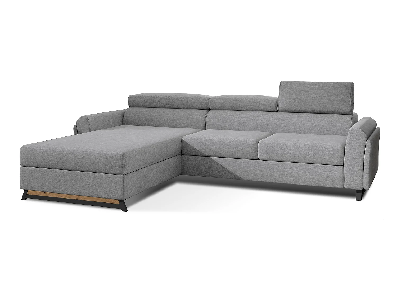 Canapé angle gauche convertible tissu gris clair avec appuis-tête réglables Mazerali 300cm