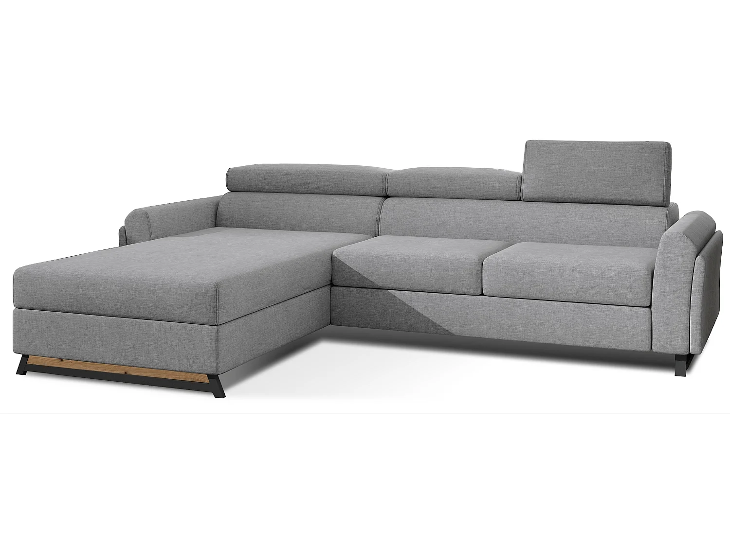 Canapé angle gauche convertible tissu gris clair avec appuis-tête réglables Mazerali 300cm
