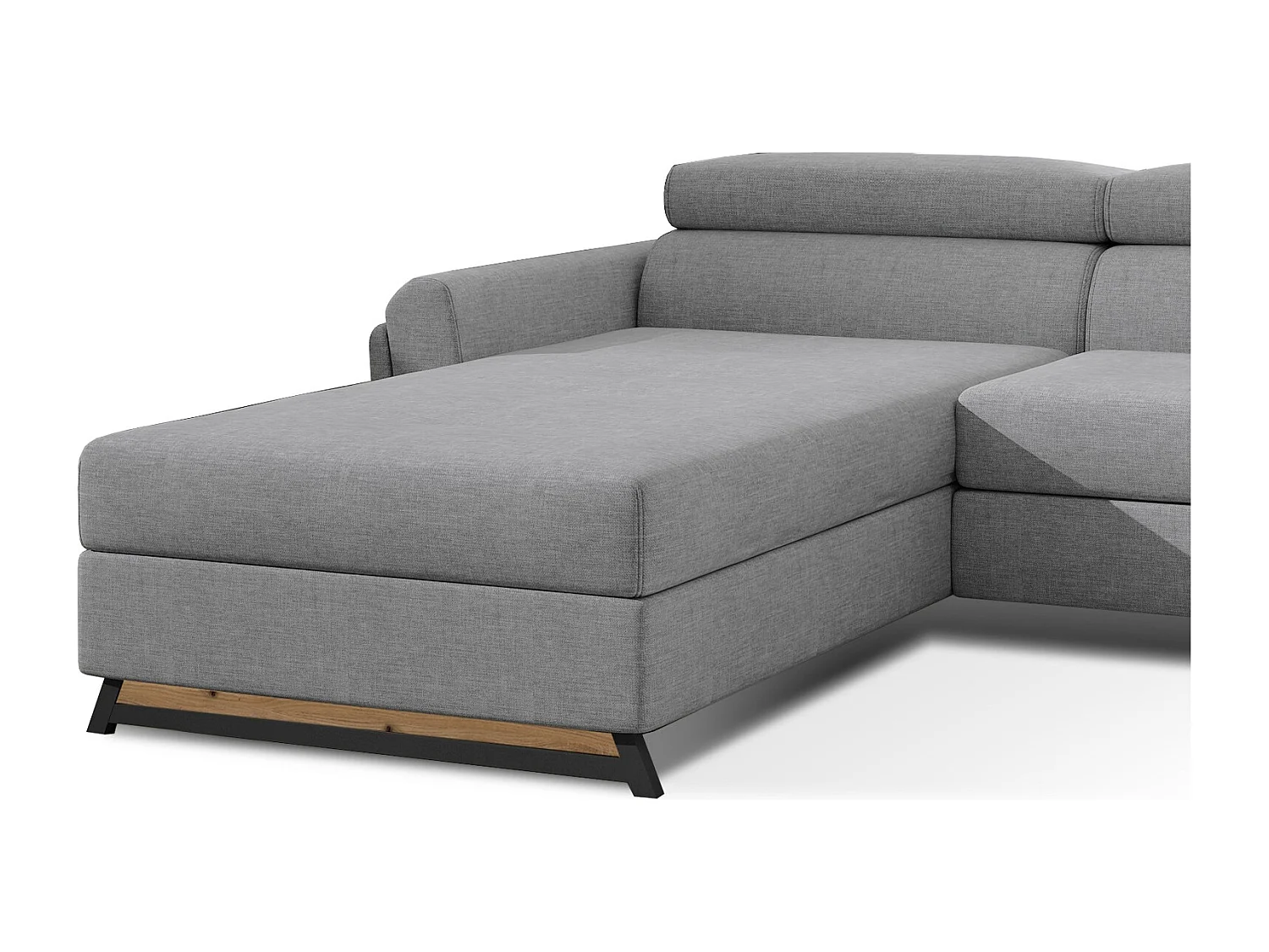 Canapé d’angle convertible MAZALI tissu- Appuis-tête réglables et rangement-Gris clair-Méridienne A gauche