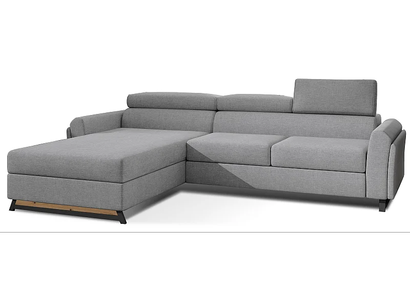 Canapé angle gauche convertible tissu gris clair avec appuis-tête réglables Mazerali 300cm
