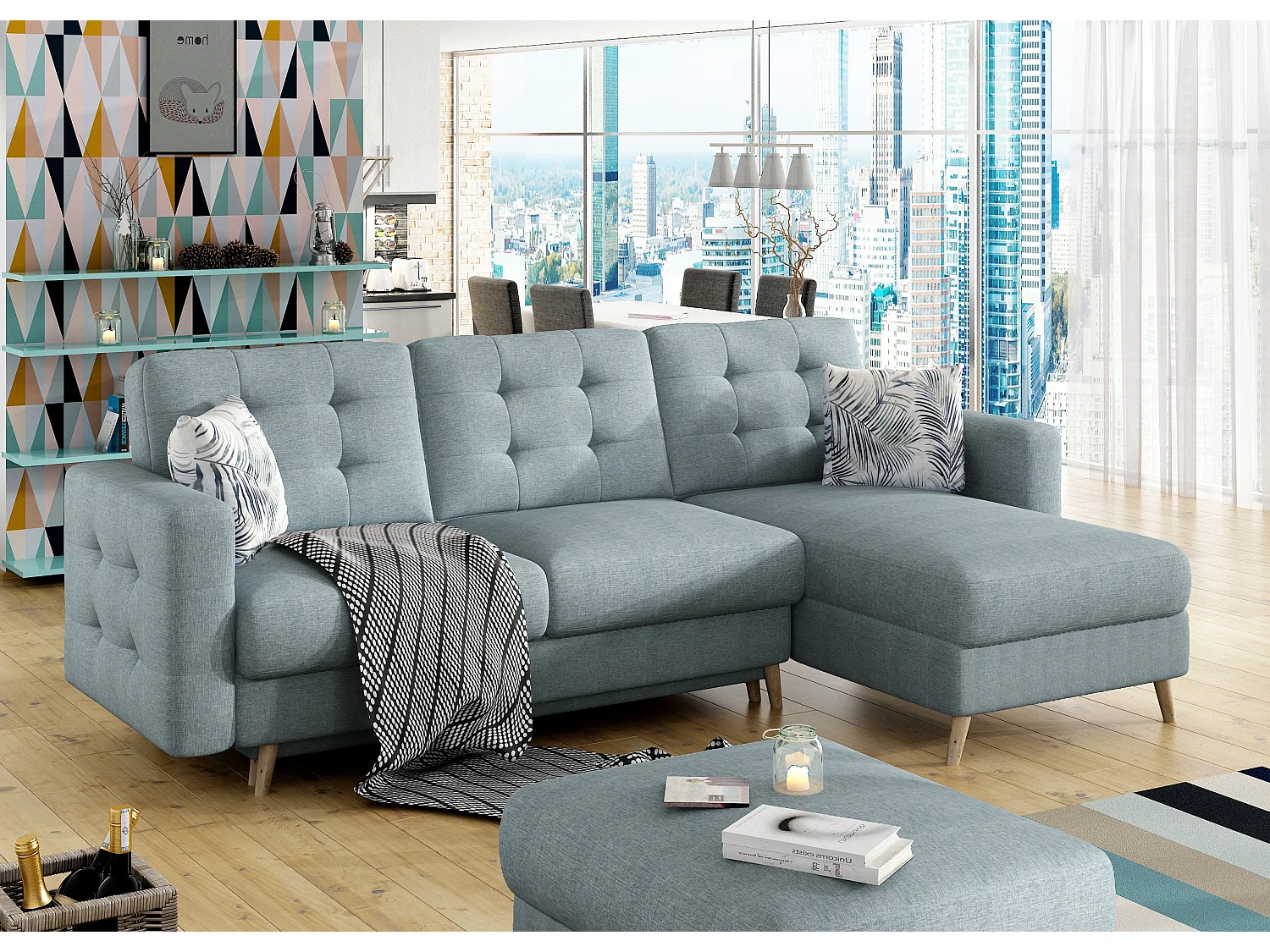 Omkeerbare en converteerbare hoekbank Anska lichtgroene stof 250 cm