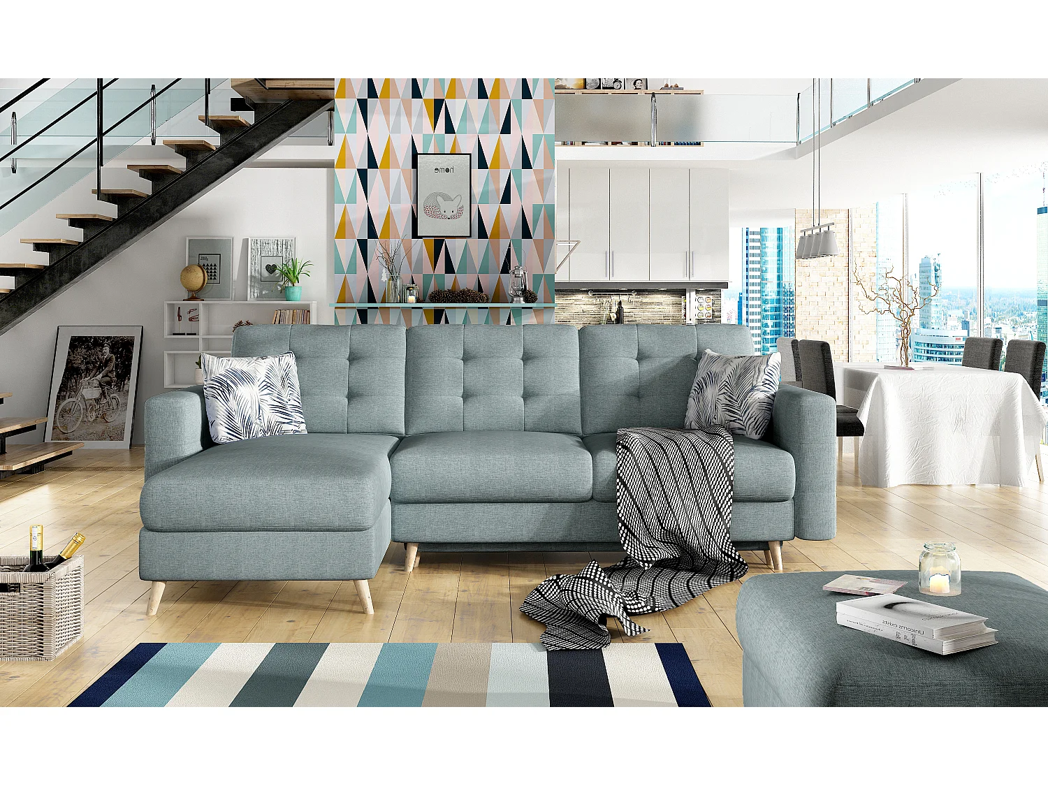 Omkeerbare en converteerbare hoekbank Anska lichtgroene stof 250 cm