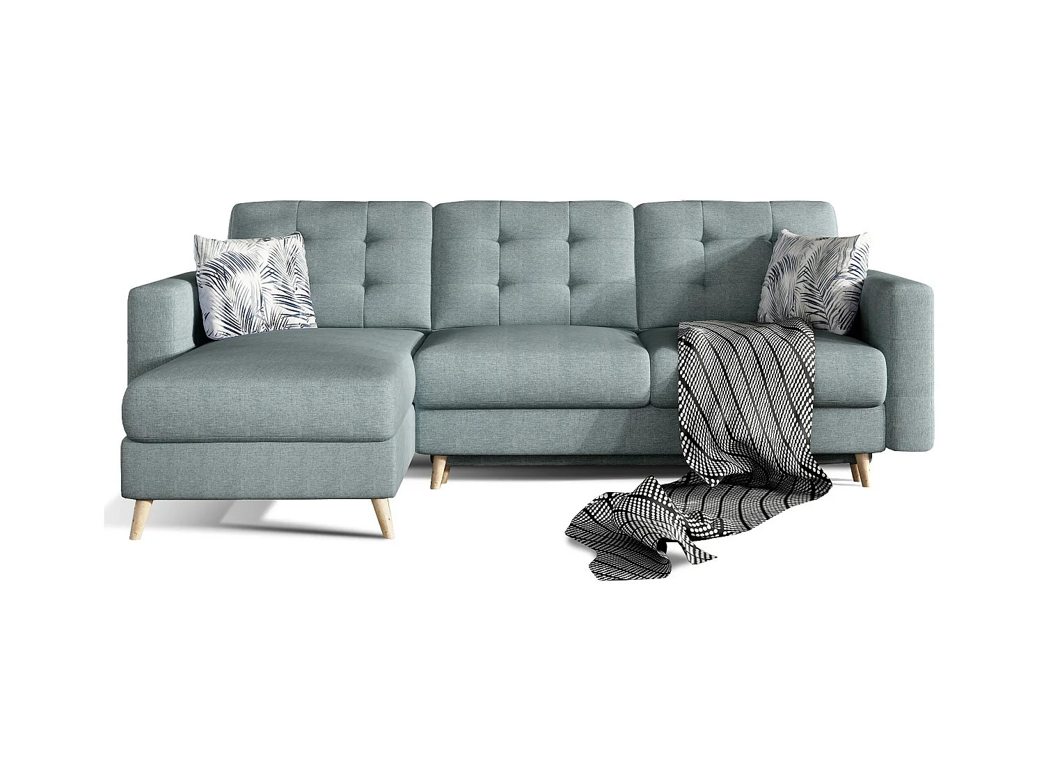 Canapé d'angle réversible et convertible tissu vert clair Anska 250cm
