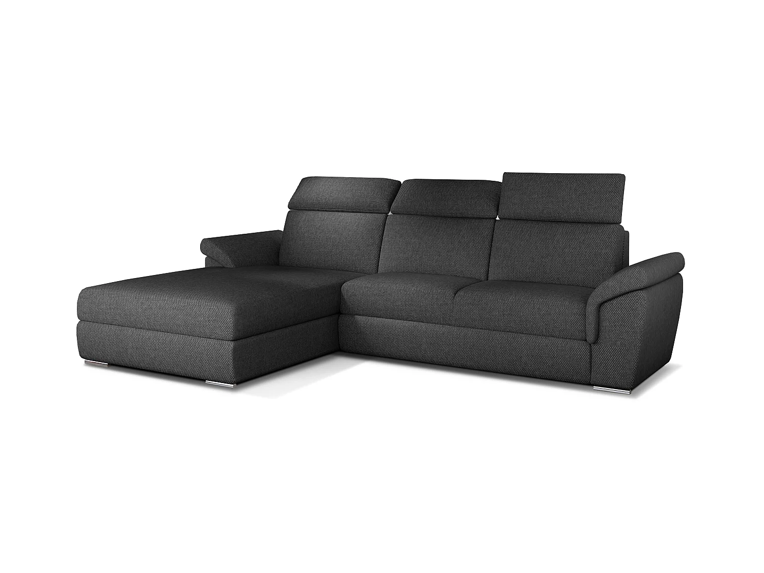 Canapé convertible d'angle gauche tissu gris foncé chiné têtières réglables Suzy 272cm