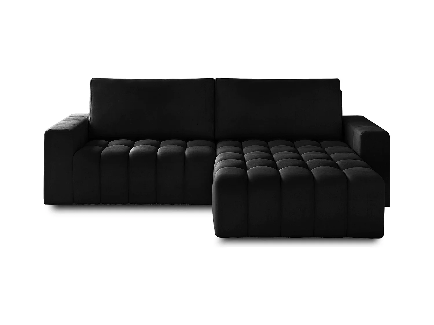 Canapé convertible design velours matelassé noir angle droit Bozen 250cm