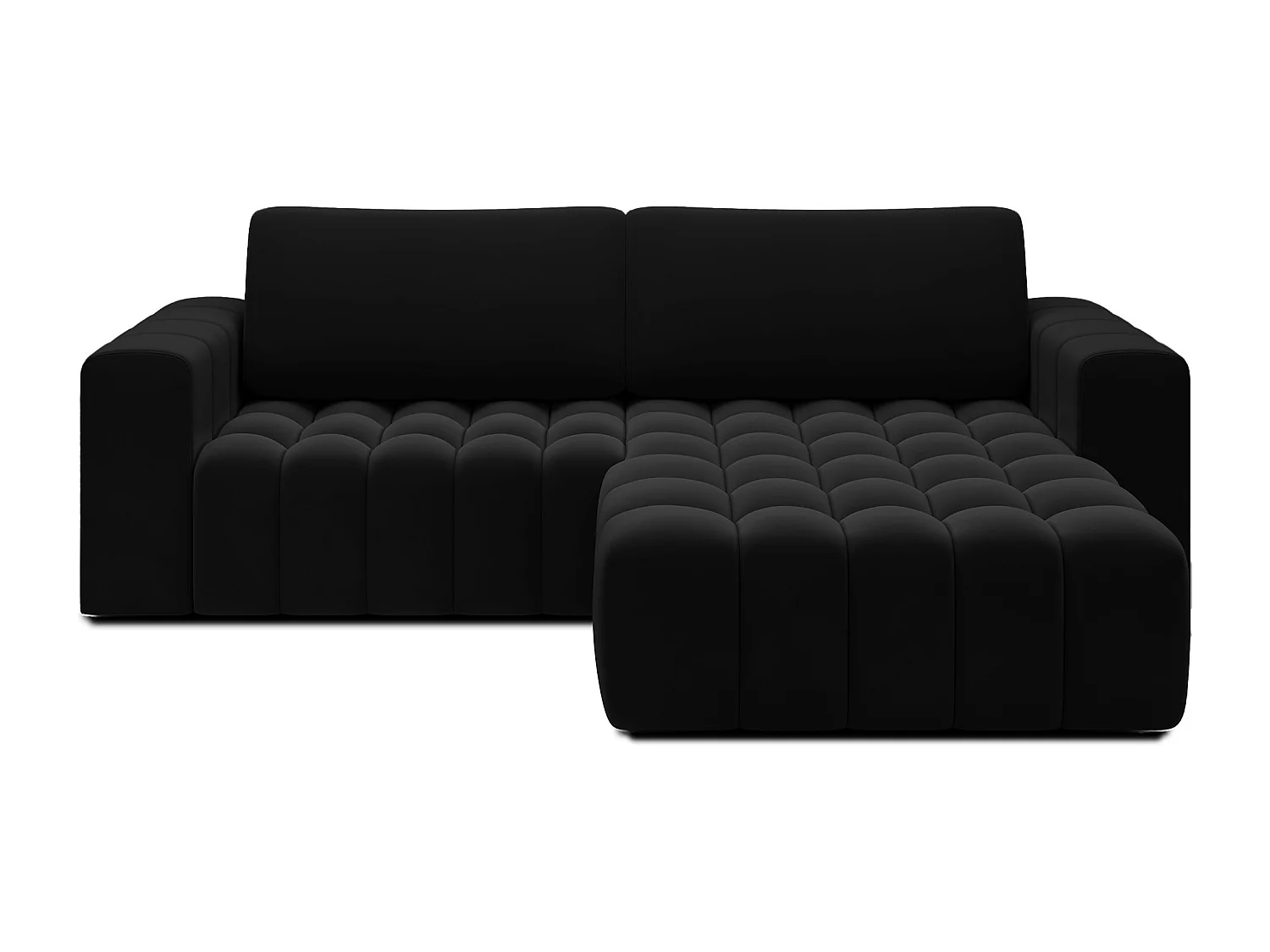 Canapé d’angle velours capitonné BOZEN – Convertible et rangement-Noir-angle droit