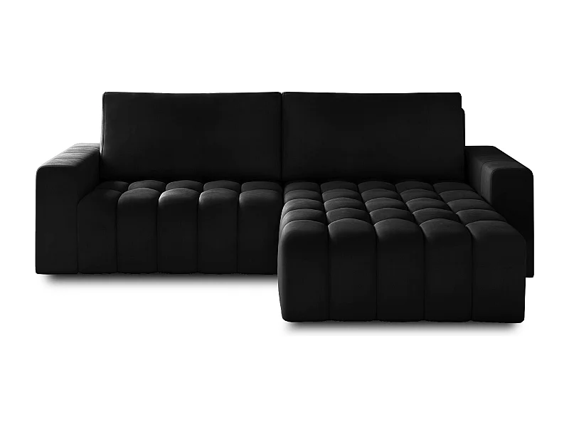 Canapé convertible design velours matelassé noir angle droit Bozen 250cm