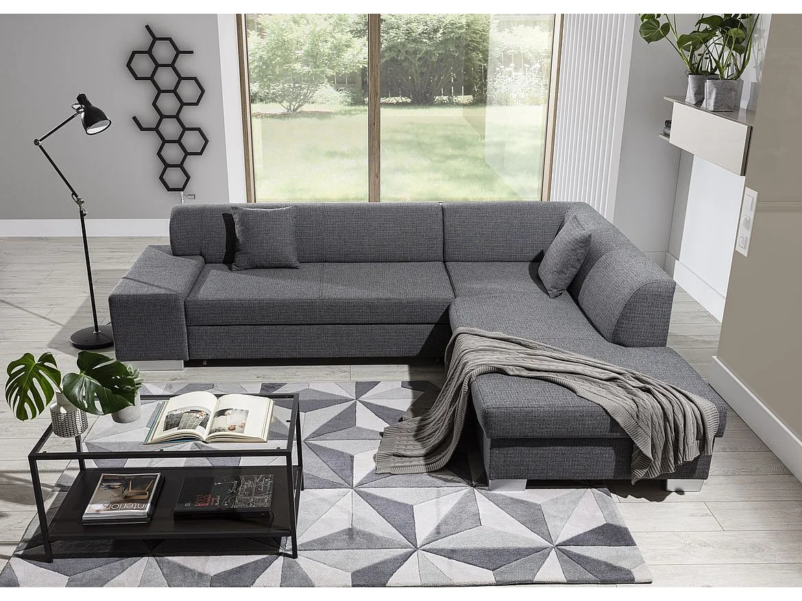 Canapé convertible moderne angle droit tissu gris clair et gris foncé Plazo 278cm