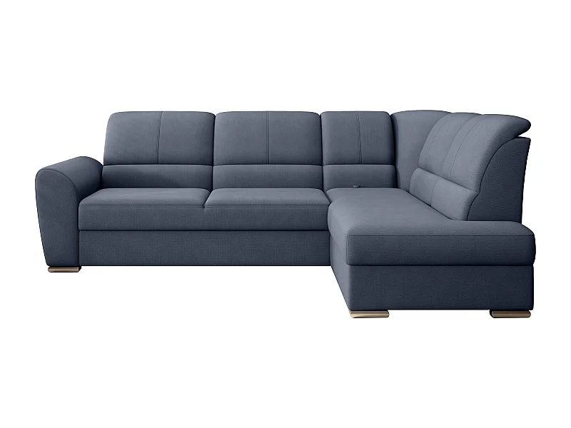 Canapé angle droit convertible tissu bleu lavande et pieds acier chromé Zabor 270cm