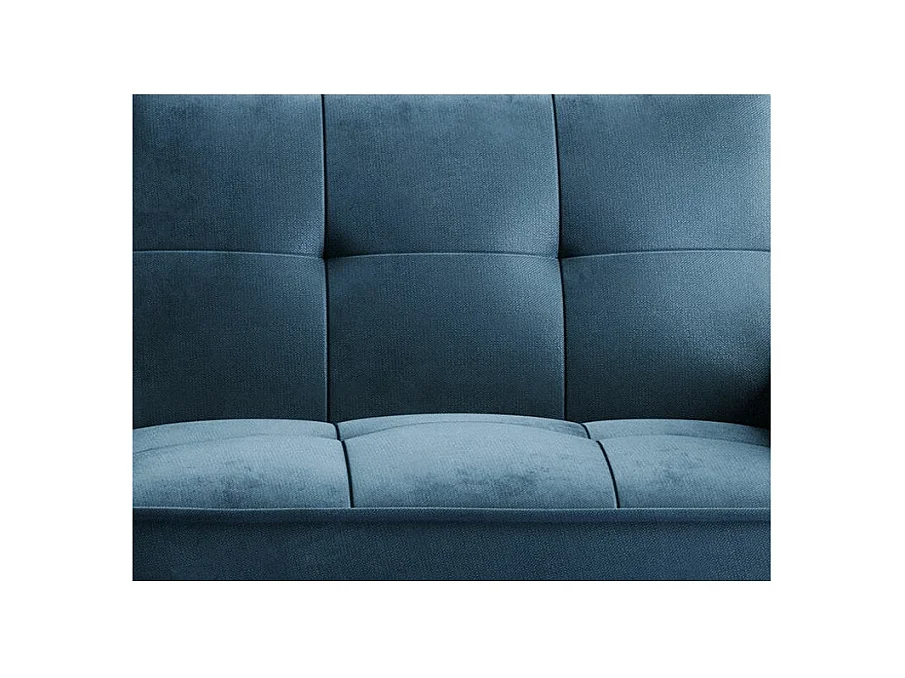 Canapé convertible 3 places tissu bleu foncé capitonné et pieds bois noir Bizza 220cm