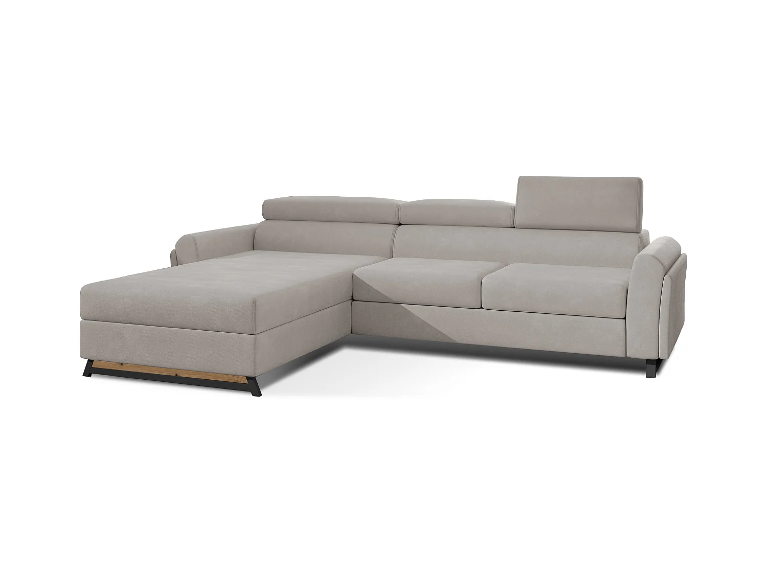 Canapé angle gauche convertible velours beige clair avec appuis-tête réglables Mazerali 300cm