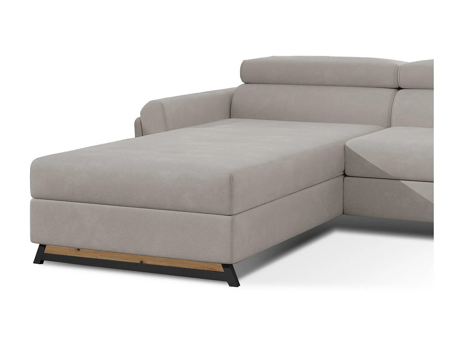 Canapé angle gauche convertible velours beige clair avec appuis-tête réglables Mazerali 300cm