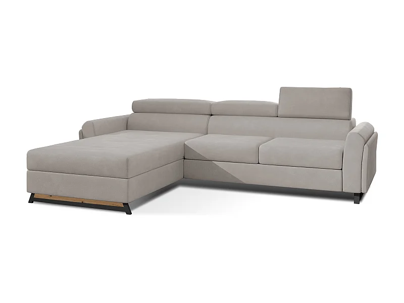 Canapé angle gauche convertible velours beige clair avec appuis-tête réglables Mazerali 300cm