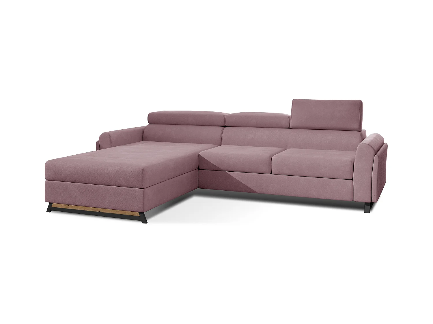 Canapé angle gauche convertible velours rose avec appuis-tête réglables Mazerali 300cm