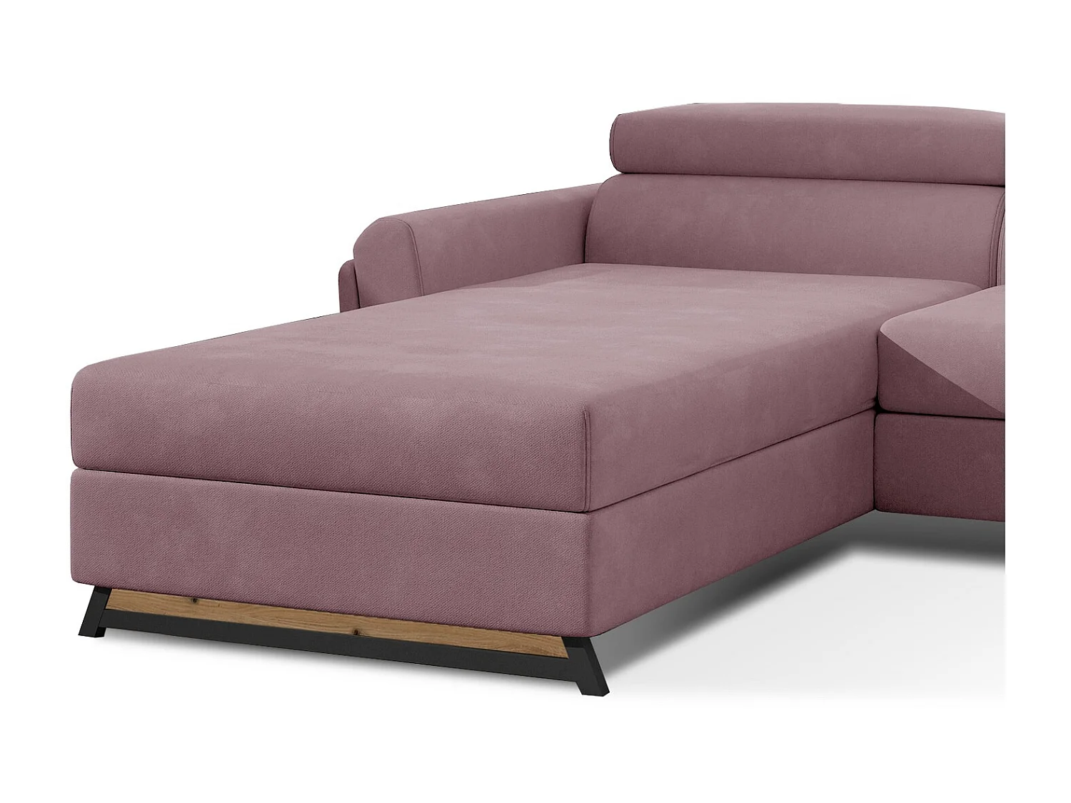 Canapé angle gauche convertible velours rose avec appuis-tête réglables Mazerali 300cm