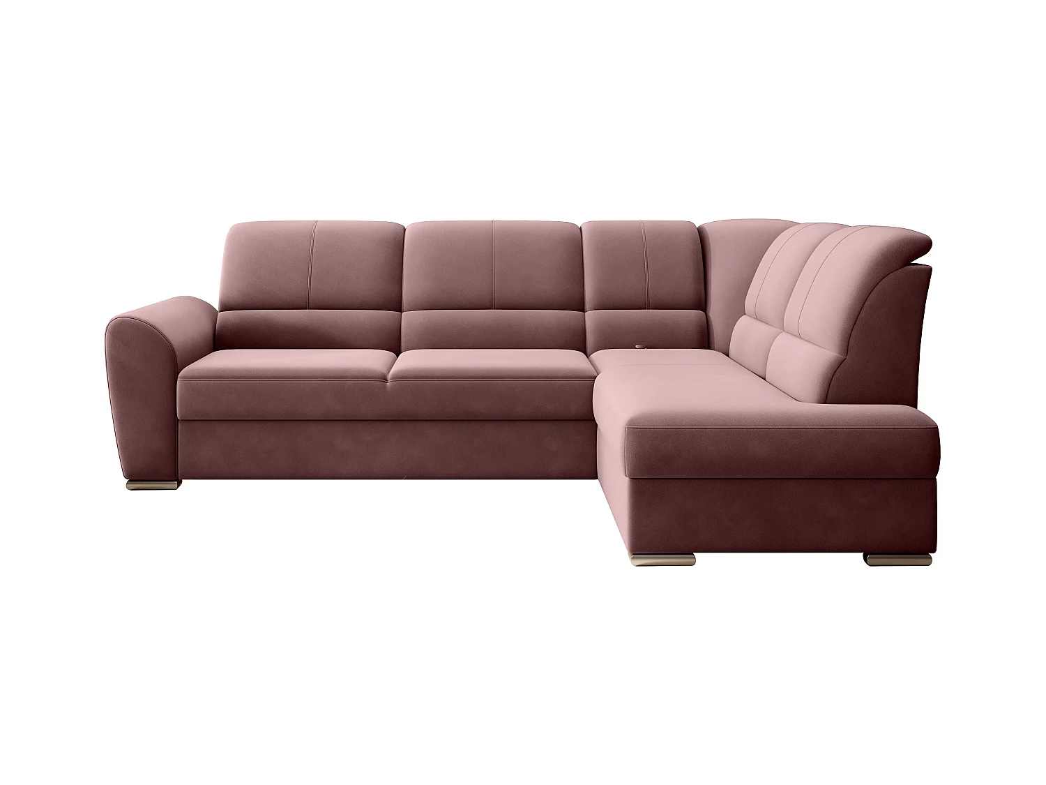 Canapé angle droit convertible velours rose cuivré et pieds acier chromé Zabor 270cm
