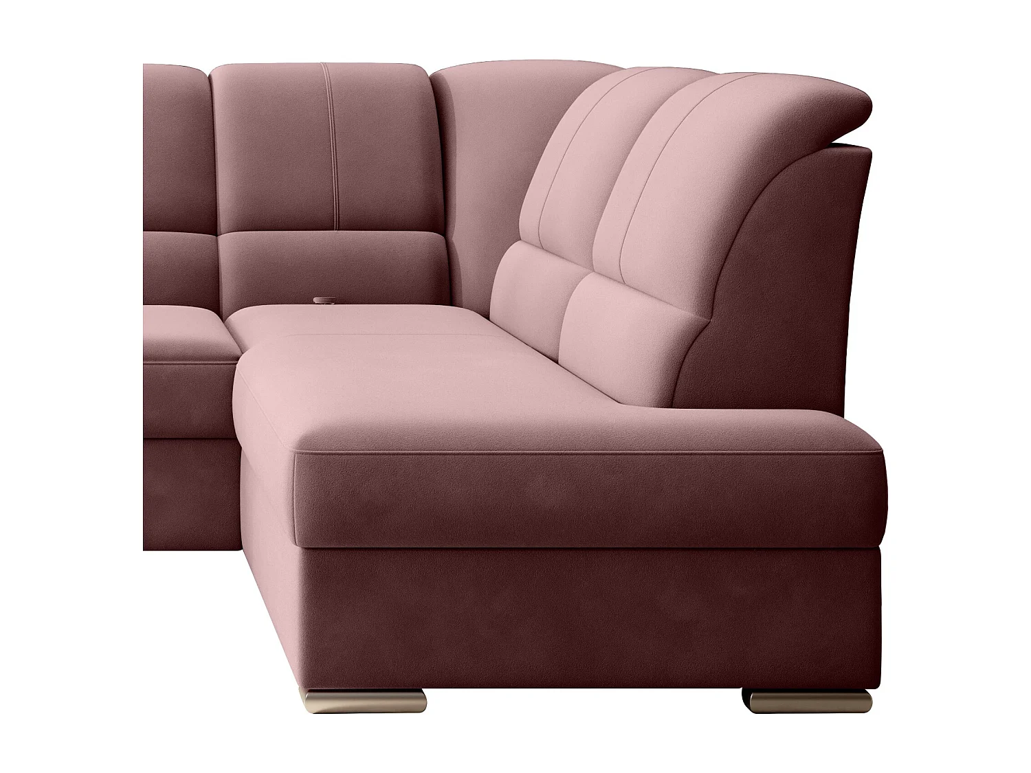 Canapé angle droit convertible velours rose cuivré et pieds acier chromé Zabor 270cm