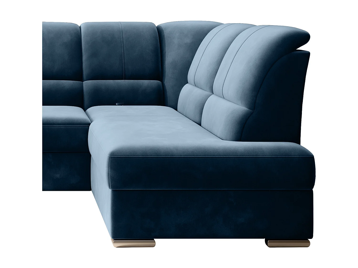 Canapé angle droit convertible tissu bleu foncé et pieds acier chromé Zabor 270cm