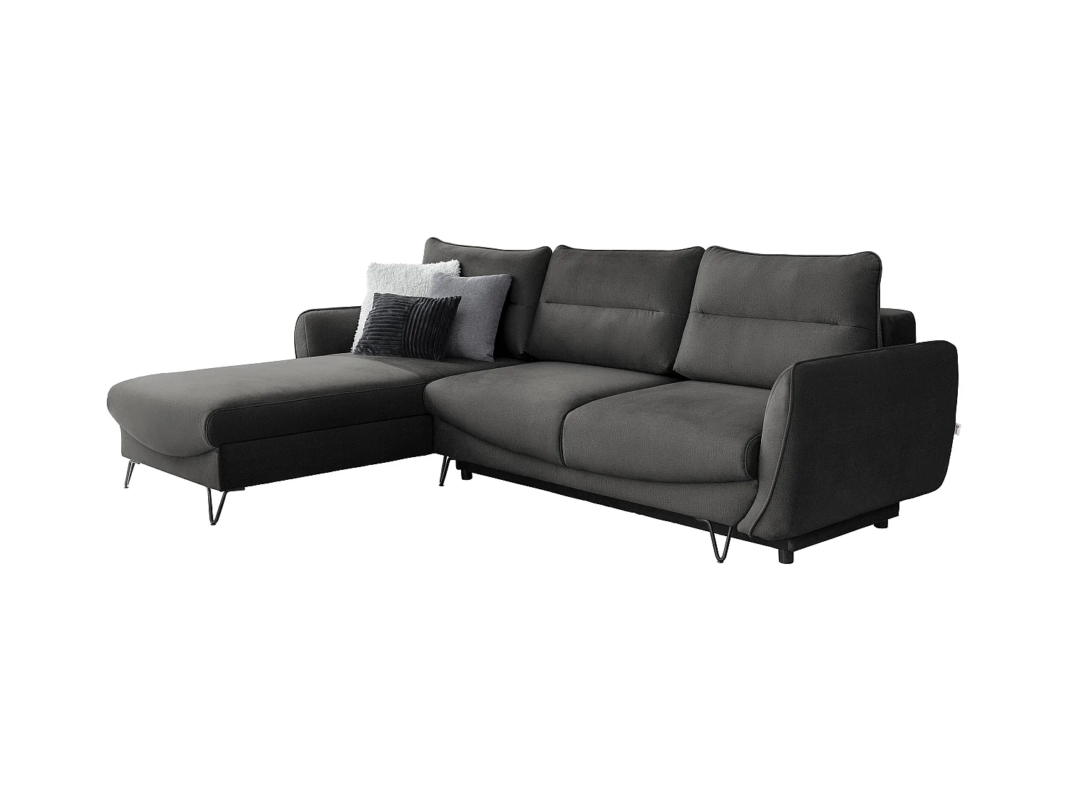 Canapé d'angle gauche convertible tissu doux gris foncé Zurik 276cm