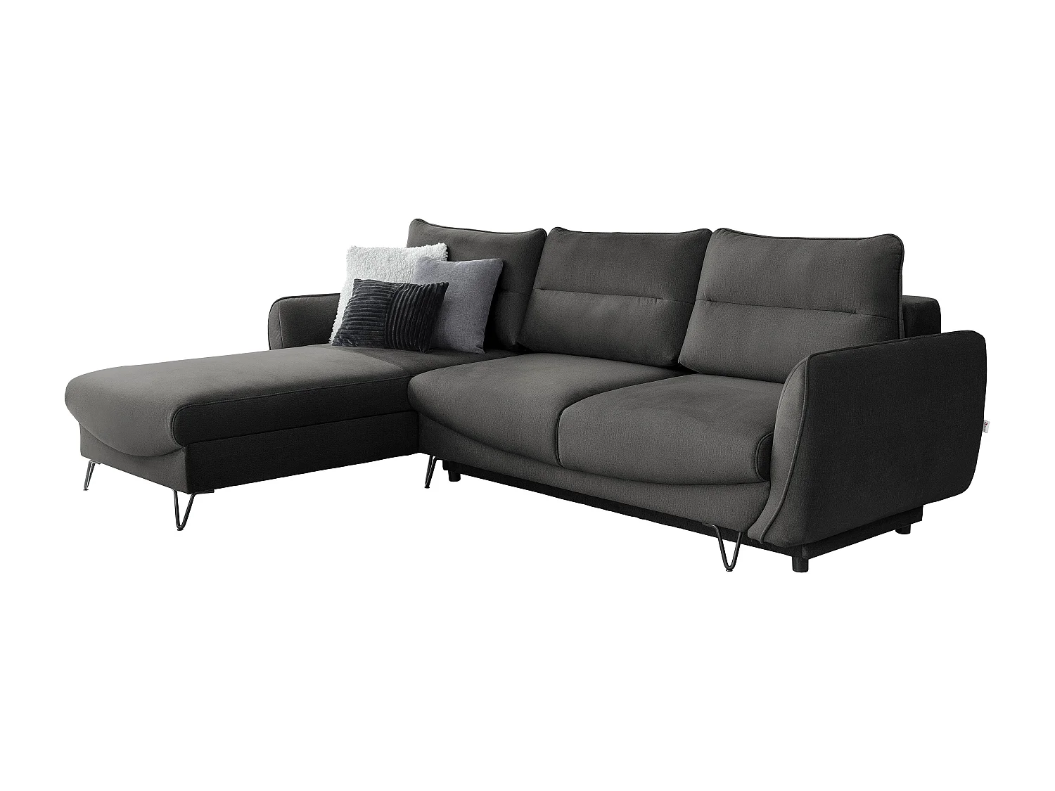 Canapé d'angle gauche convertible tissu doux gris foncé Zurik 276cm