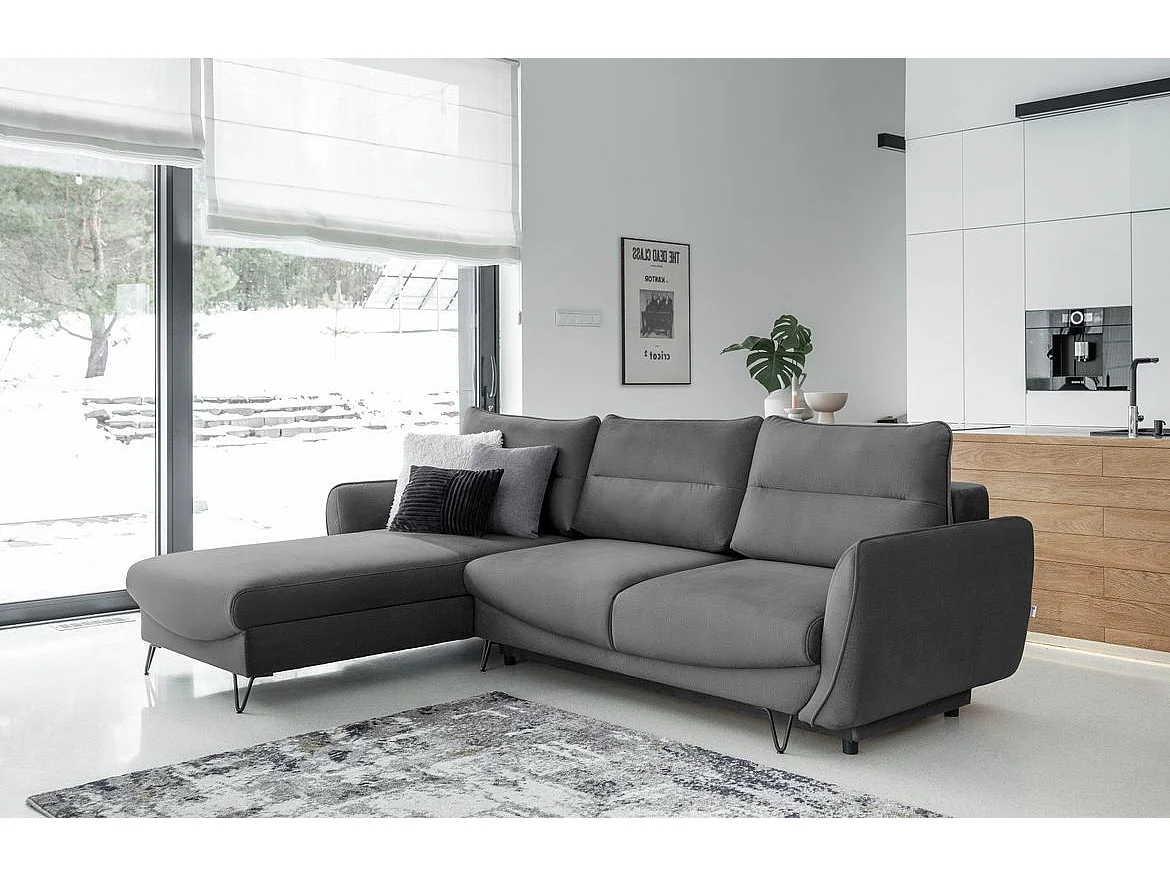 Canapé d'angle gauche convertible tissu doux gris foncé Zurik 276cm