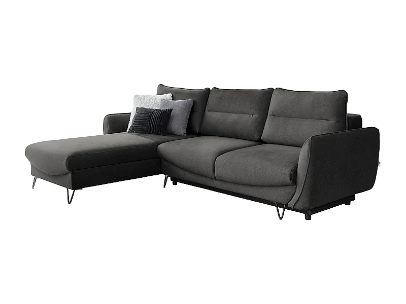 Canapé d'angle gauche convertible tissu doux gris foncé Zurik 276cm