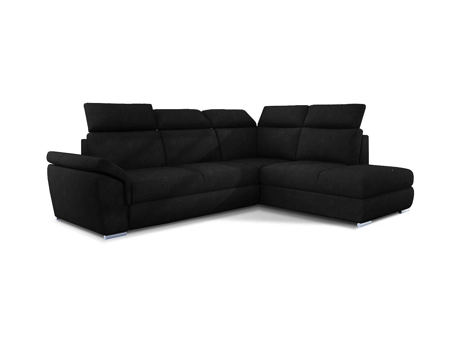 Canapé angle droit convertible velours noir avec appuis-tête réglables Kepita 260cm