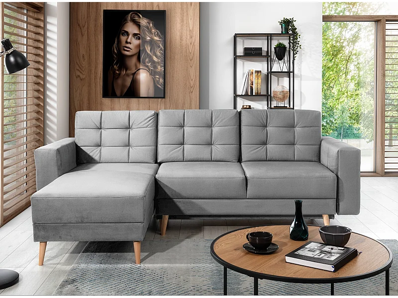 Canapé d'angle réversible et convertible velours gris clair Anska 235cm