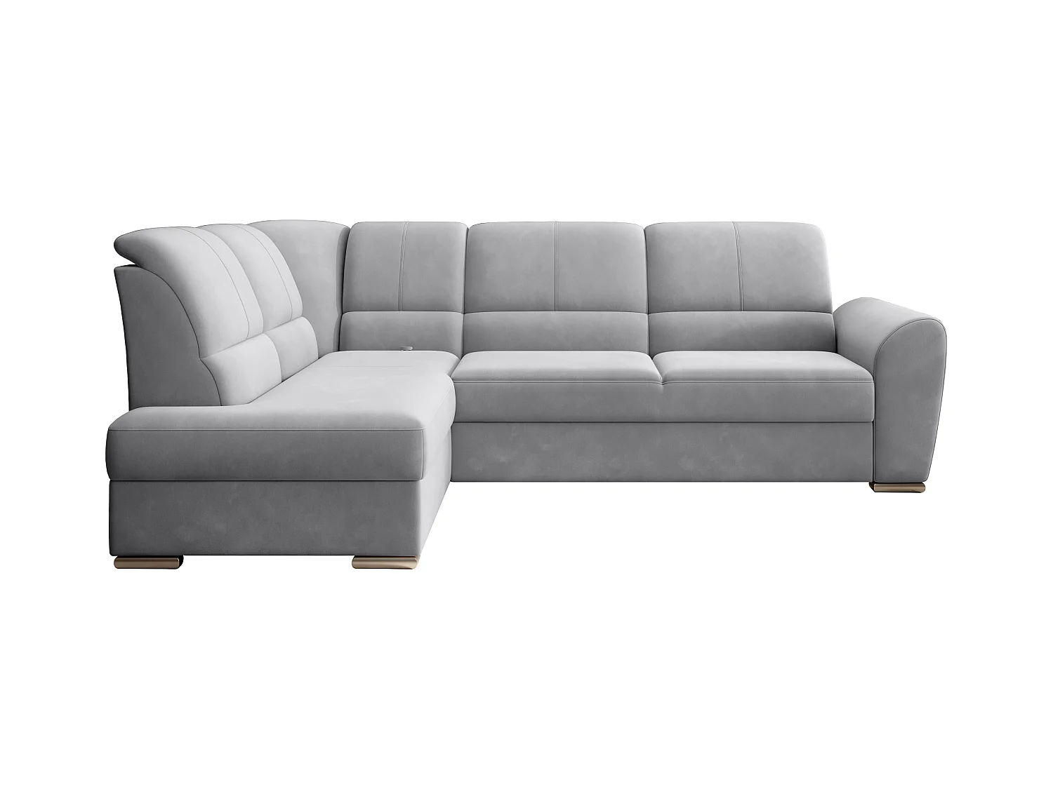 Canapé angle gauche convertible velours gris clair et pieds acier chromé Zabor 270cm
