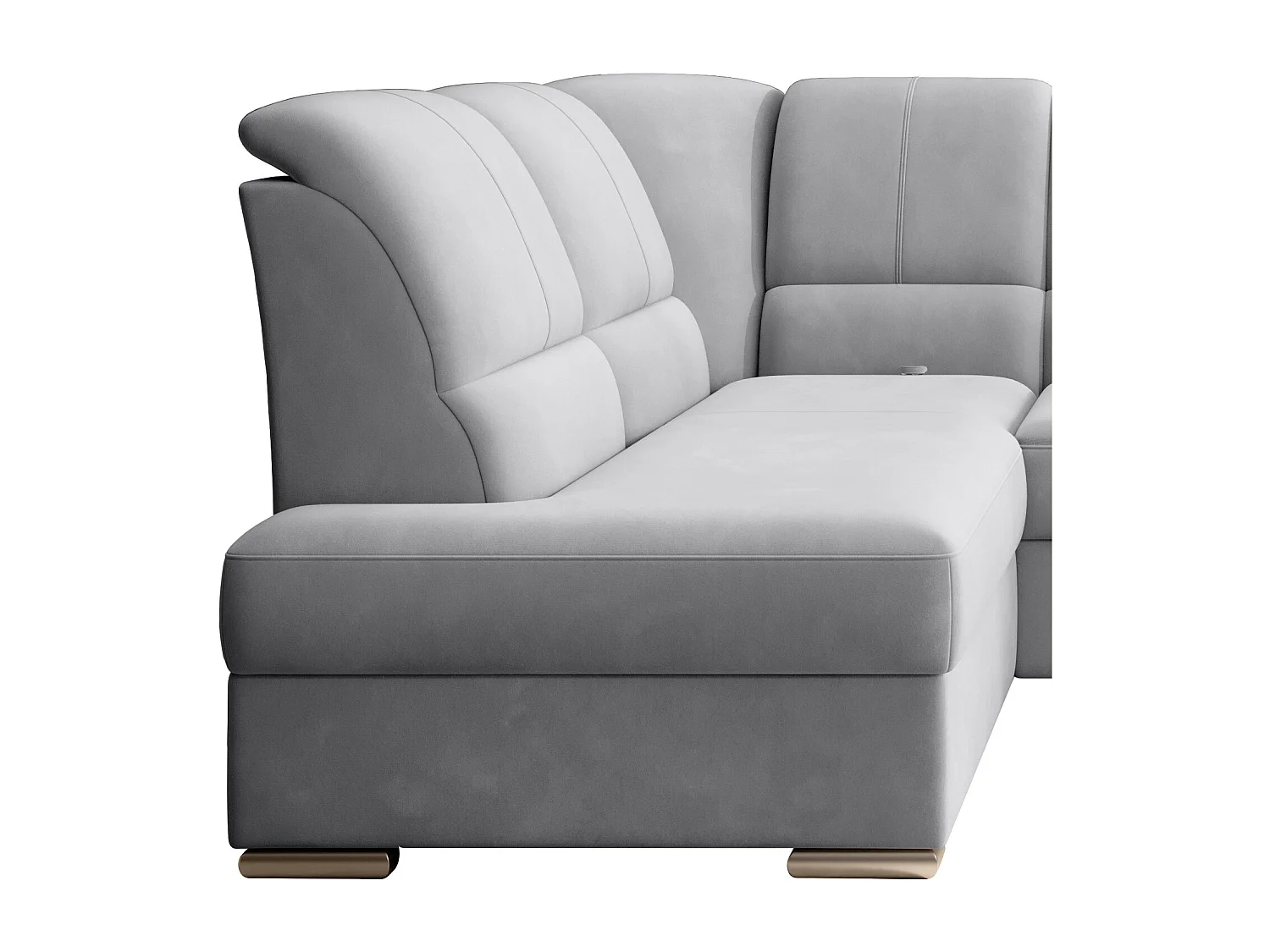 Canapé angle gauche convertible velours gris clair et pieds acier chromé Zabor 270cm