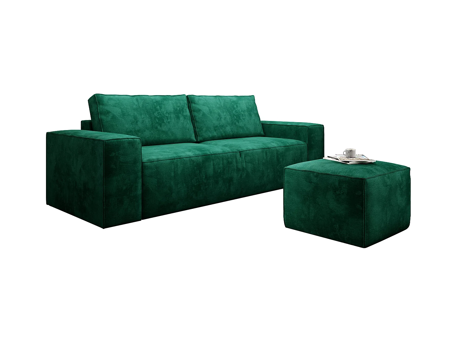 Canapé convertible 4 places tissu doux vert Willace 260cm