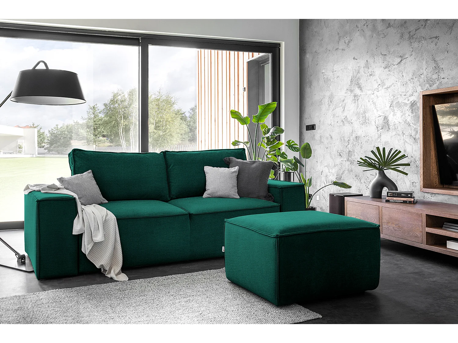 Gran sofá convertible de terciopelo WILACE - Comodidad moderna y elegante-Color Verde