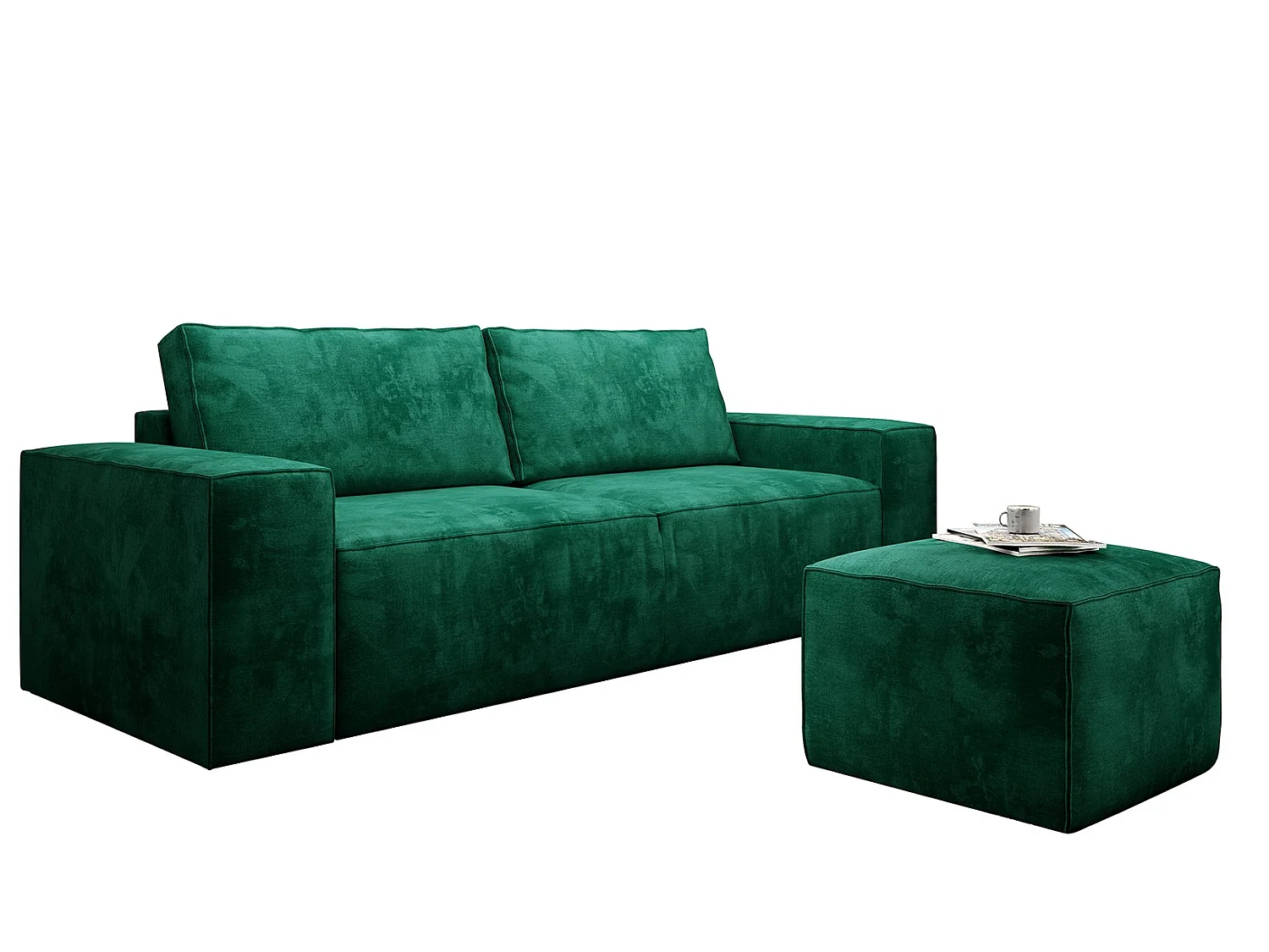 Grand canapé convertible en velours WILACE - Confort moderne et élégant-Vert