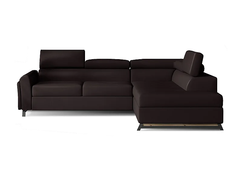 Canapé angle droit convertible simili cuir marron avec têtières réglables Nikos 265cm