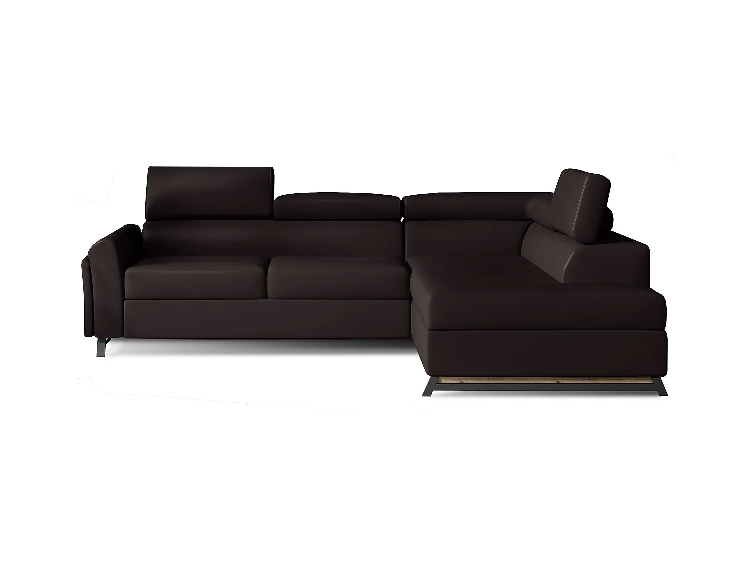 Canapé angle droit convertible simili cuir marron avec têtières réglables Nikos 265cm
