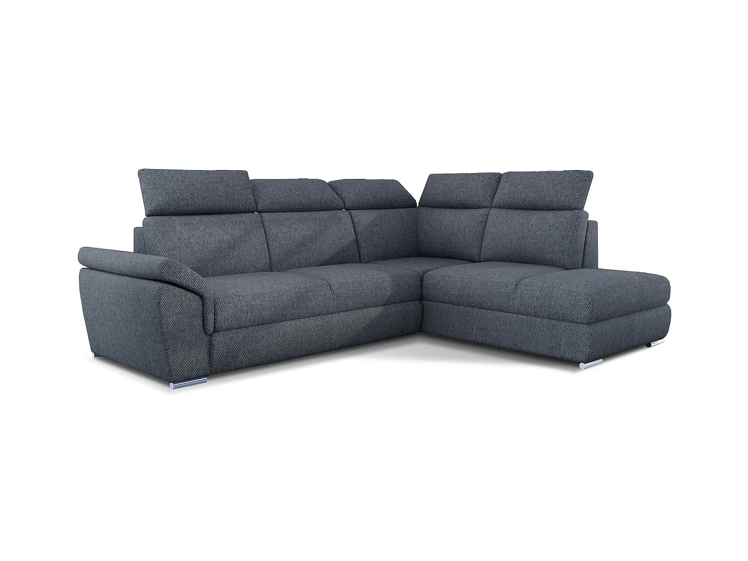 Canapé angle droit convertible tissu gris foncé chiné avec appuis-tête réglables Kepita 260cm