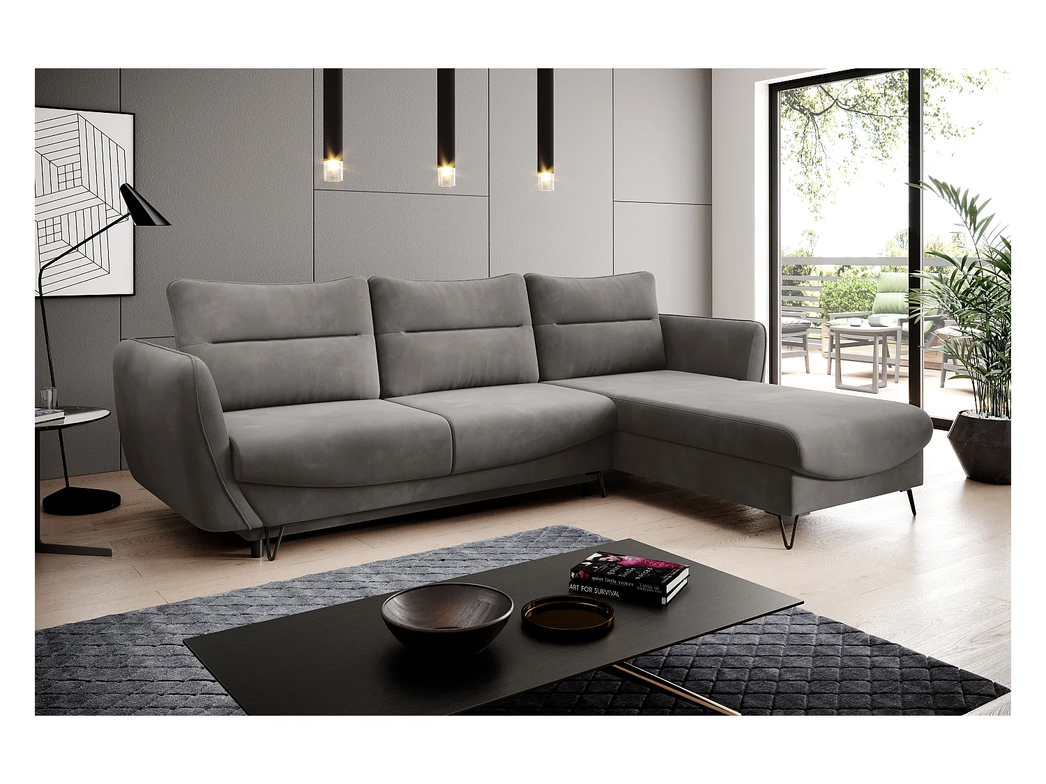 Canapé d'angle droit convertible velours marron meuse Zurik 276cm