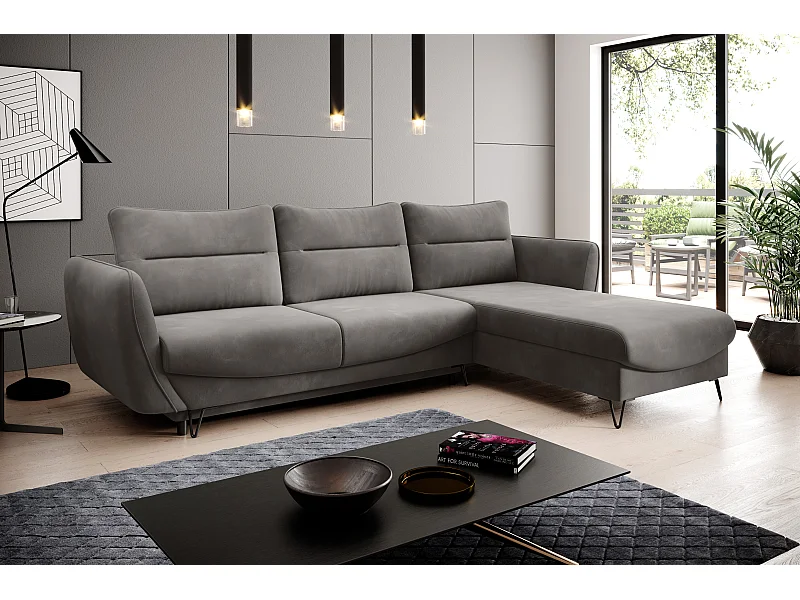 Canapé d'angle droit convertible velours marron meuse Zurik 276cm